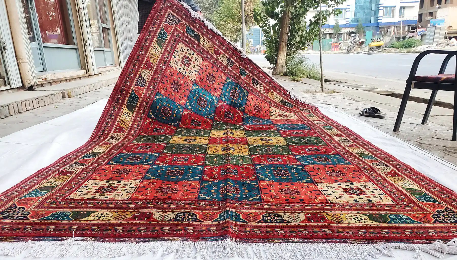 MulitColor Vibrant Bokhara Rug, Handknotted Wool Rug, 6.5ft x 9.8ft