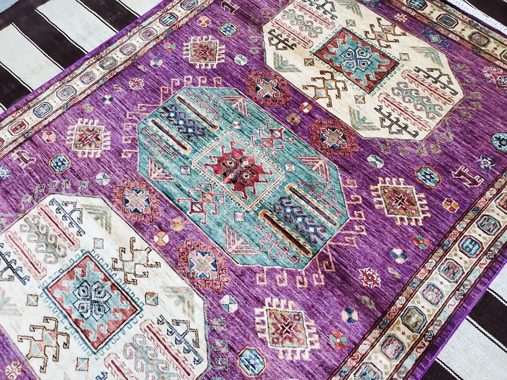 Purple Tribal Handmade Rug, Afghan HandKnotted Super Kazak Artistic