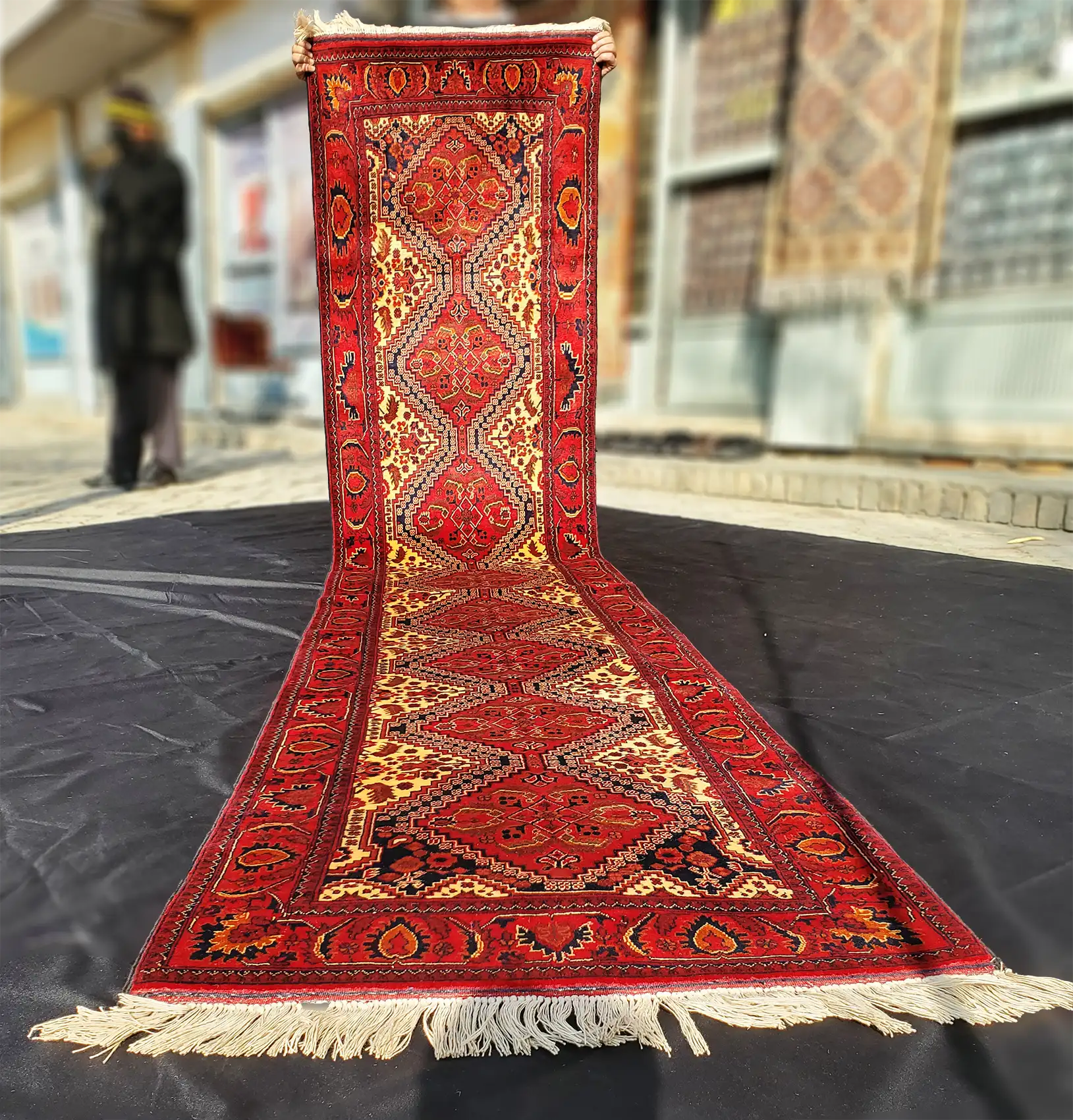 13ft HandKnotted Tribal Wool Runner Rug 13.1ft x 2.6ft / 4m x 0.8m