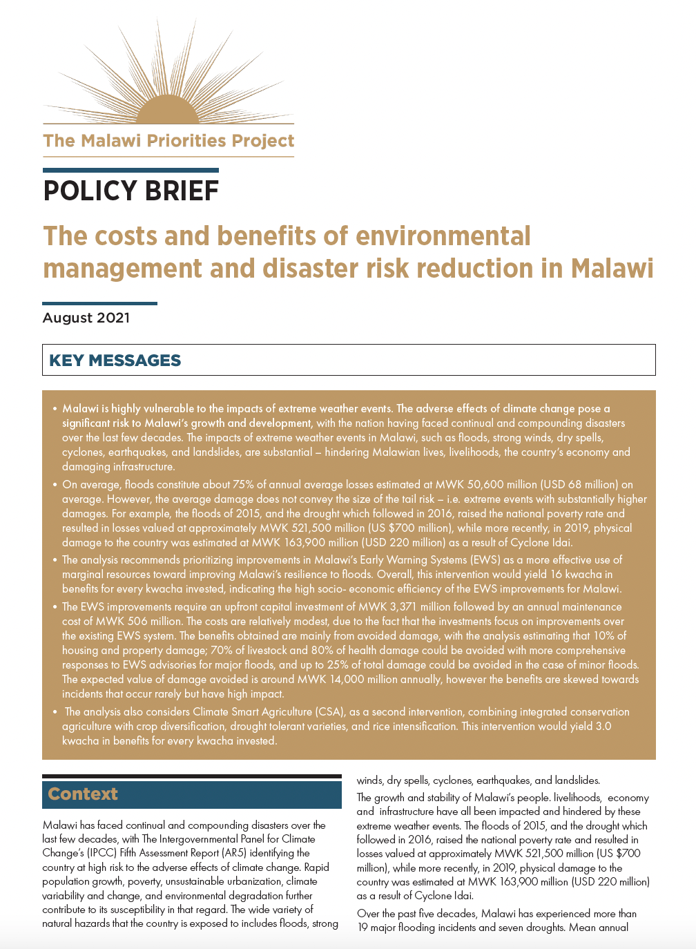 The costs and benefits of environmental management and disaster risk