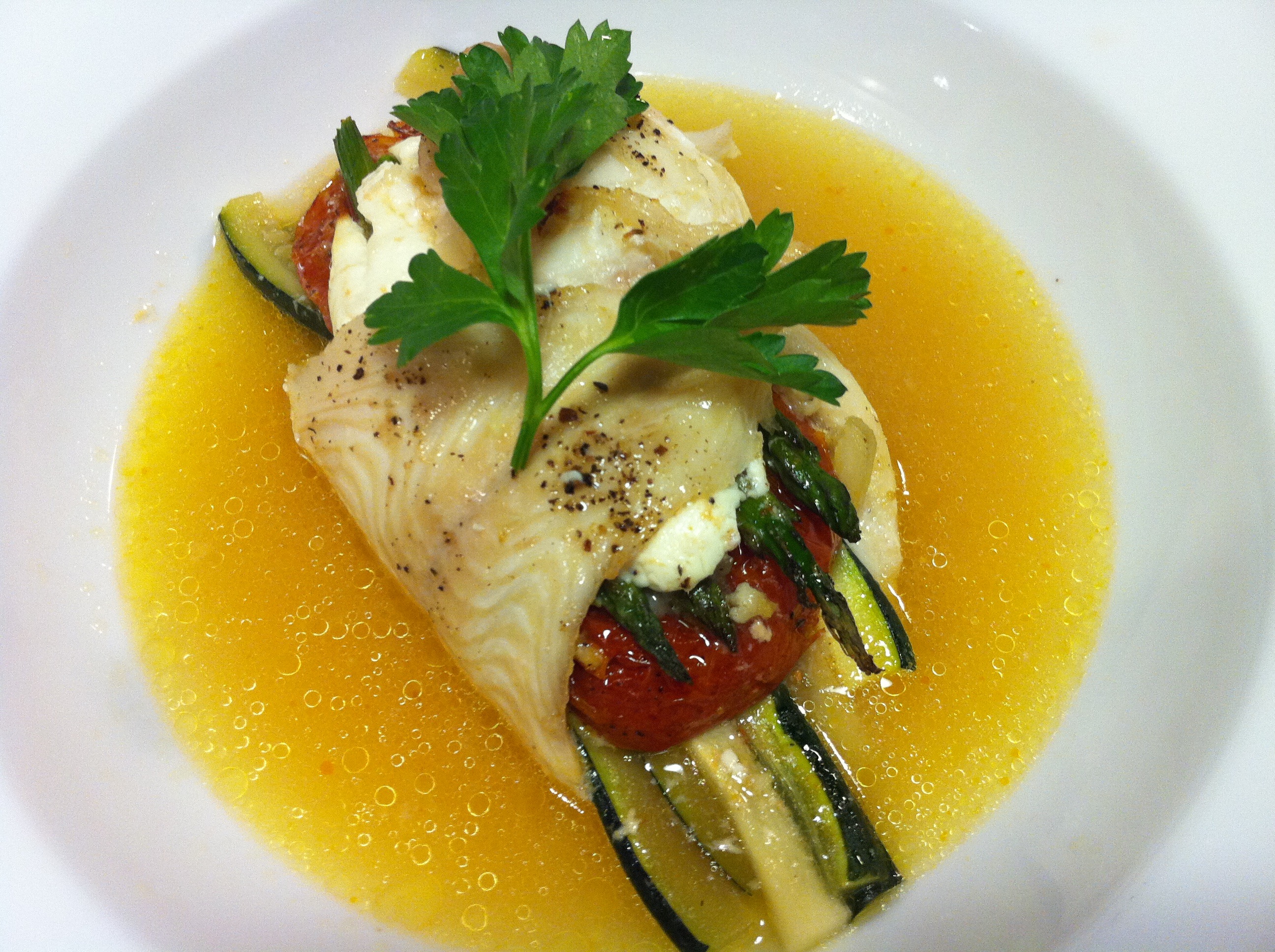 Baked Lemon Sole Stuffed With Vegetables and Goat Cheese A Food Lover's Delight