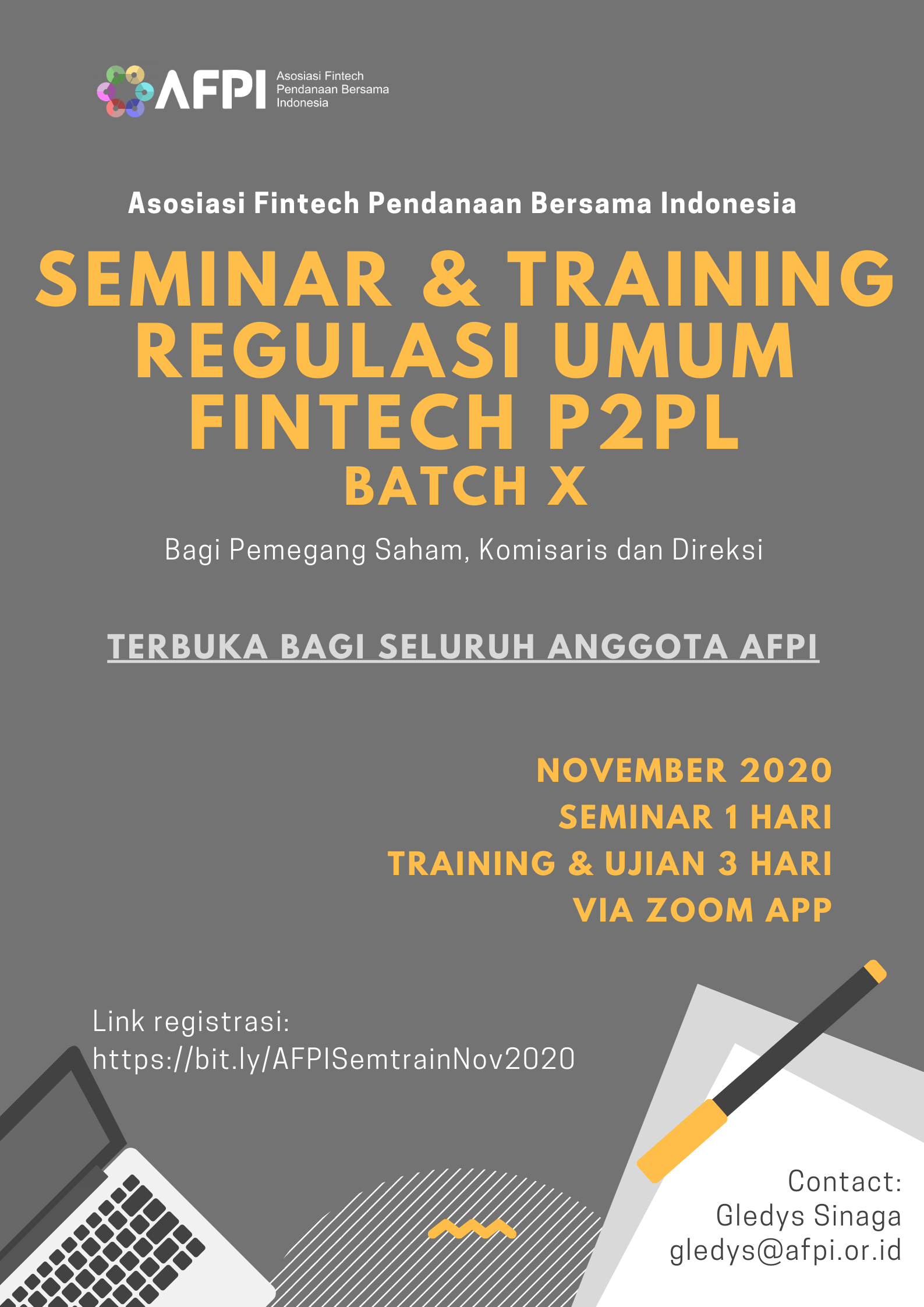 AFPI Seminar & Training Sertifikasi Regulasi Umum Fintech P2P Lending