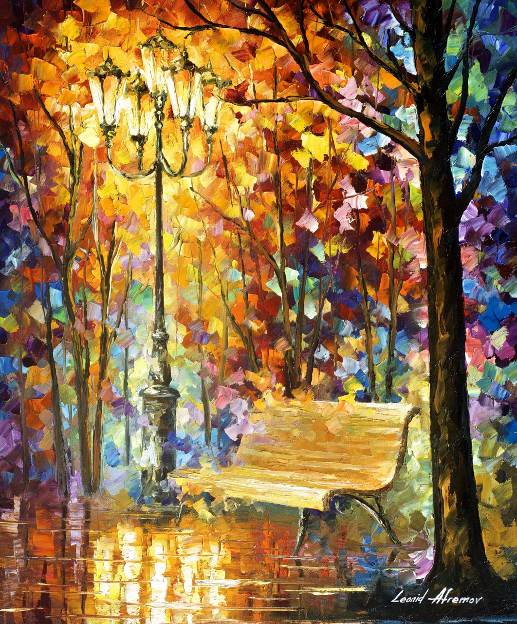 LOST BENCH Original Oil Painting On Canvas By Leonid Afremov 20"X24