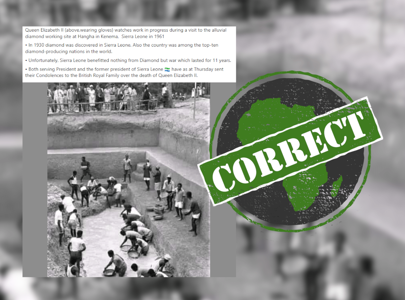 Yes, photo shows queen Elizabeth II watching labourers working Sierra(07)