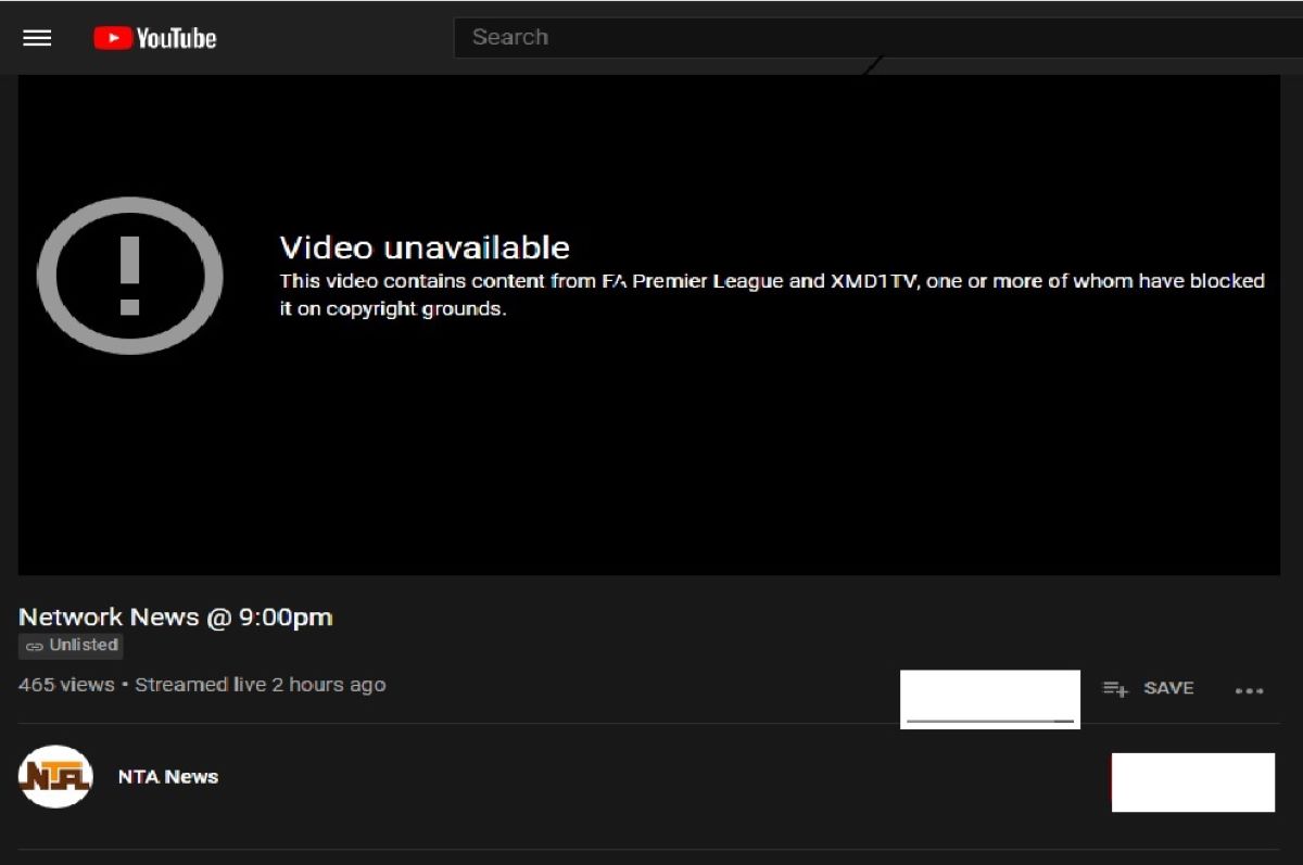YouTube Takes Down NTA Live Stream, Blocked By Premier League