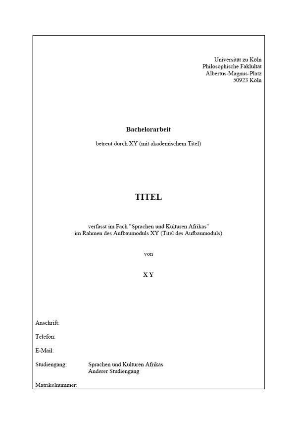 Deckblatt Hausarbeit Uni
