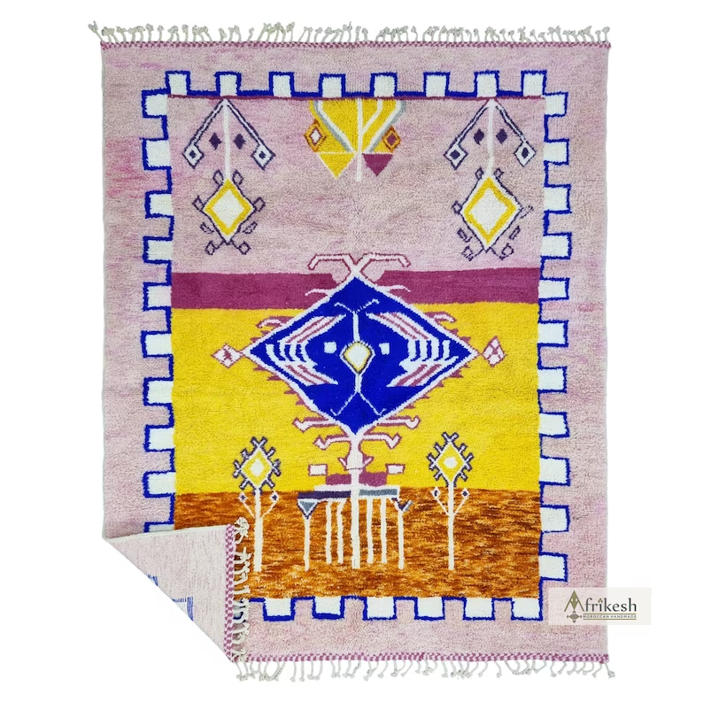 BISMA Pink and Yellow Rug Beni Ourain Carpet AfriKesh