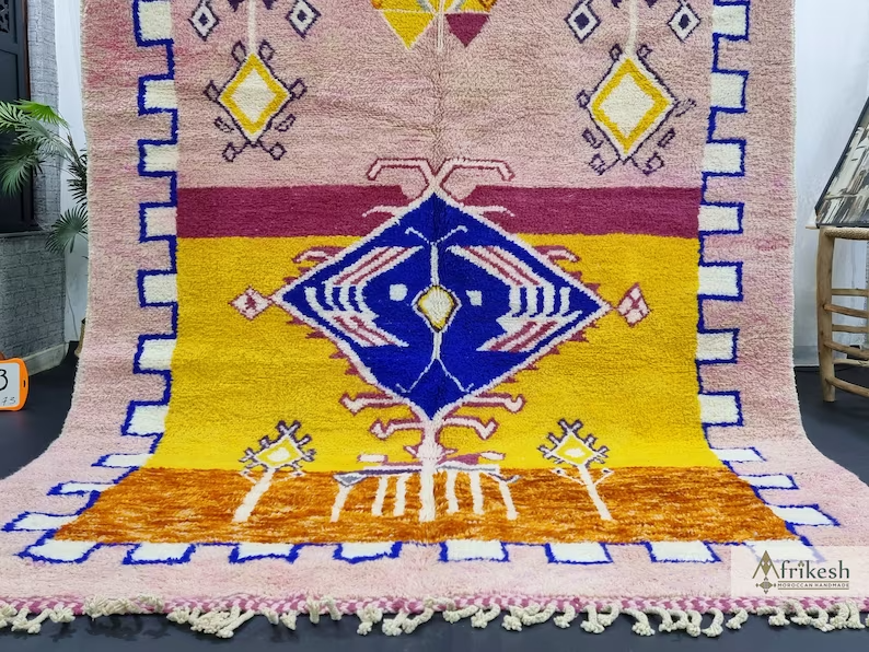 BISMA Pink and Yellow Rug Beni Ourain Carpet AfriKesh