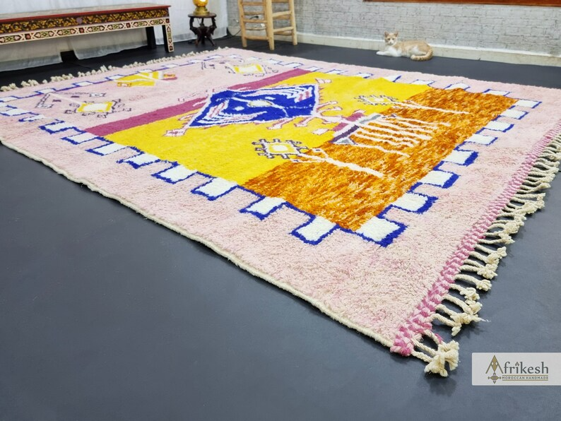 BISMA Pink and Yellow Rug Beni Ourain Carpet AfriKesh