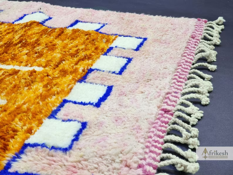 BISMA Pink and Yellow Rug Beni Ourain Carpet AfriKesh