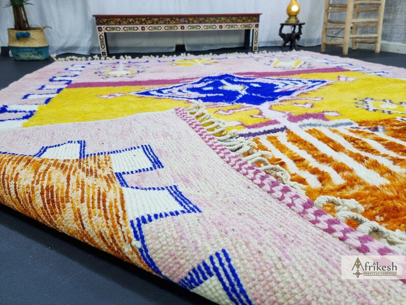BISMA Pink and Yellow Rug Beni Ourain Carpet AfriKesh