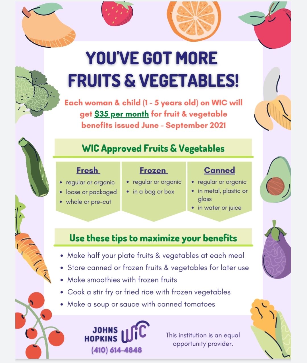 Increase in WIC's fruit & vegetables benefits Afro