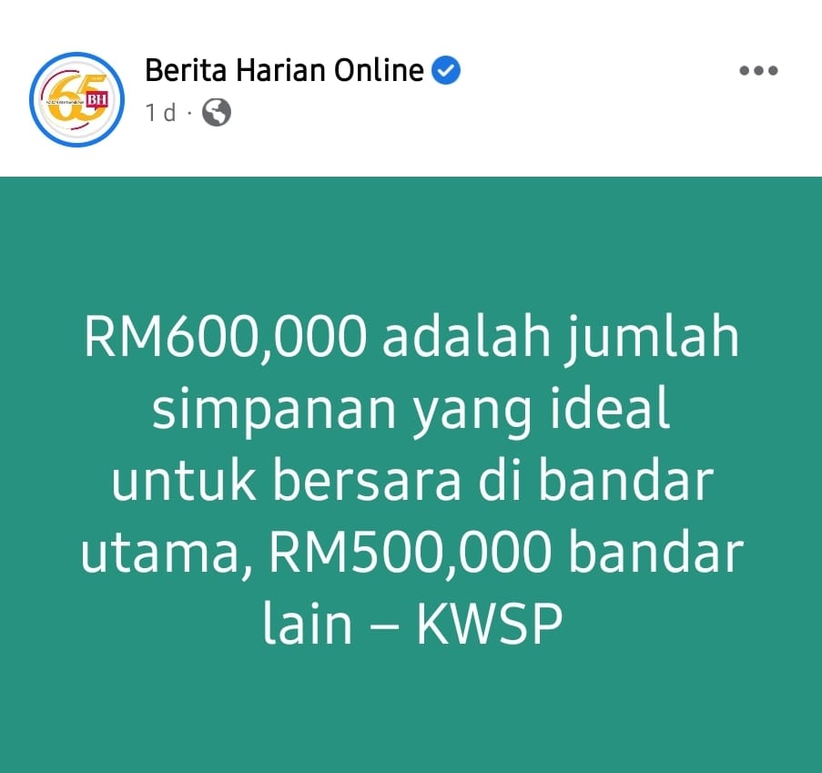 Jumlah simpanan ideal untuk persaraan menurut KWSP Adakah ia mudah