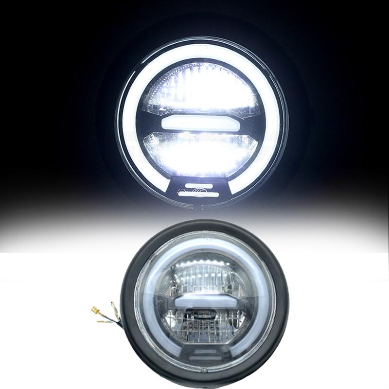 6.8″ High/Low Beam Motorcycle LED Headlight White Halo Ring Cafe Racer