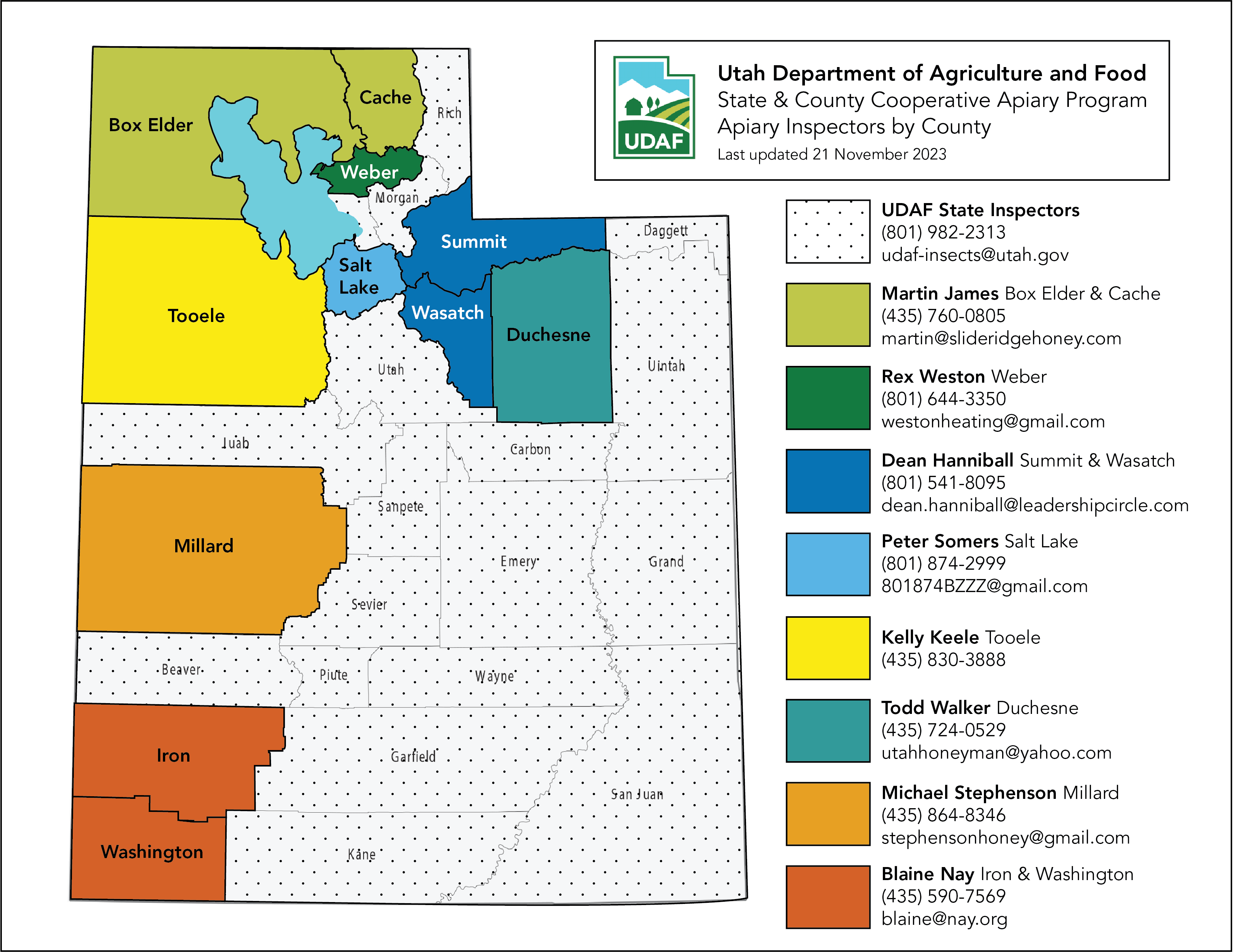 County Apiary Inspectors Utah Department of Agriculture and Food