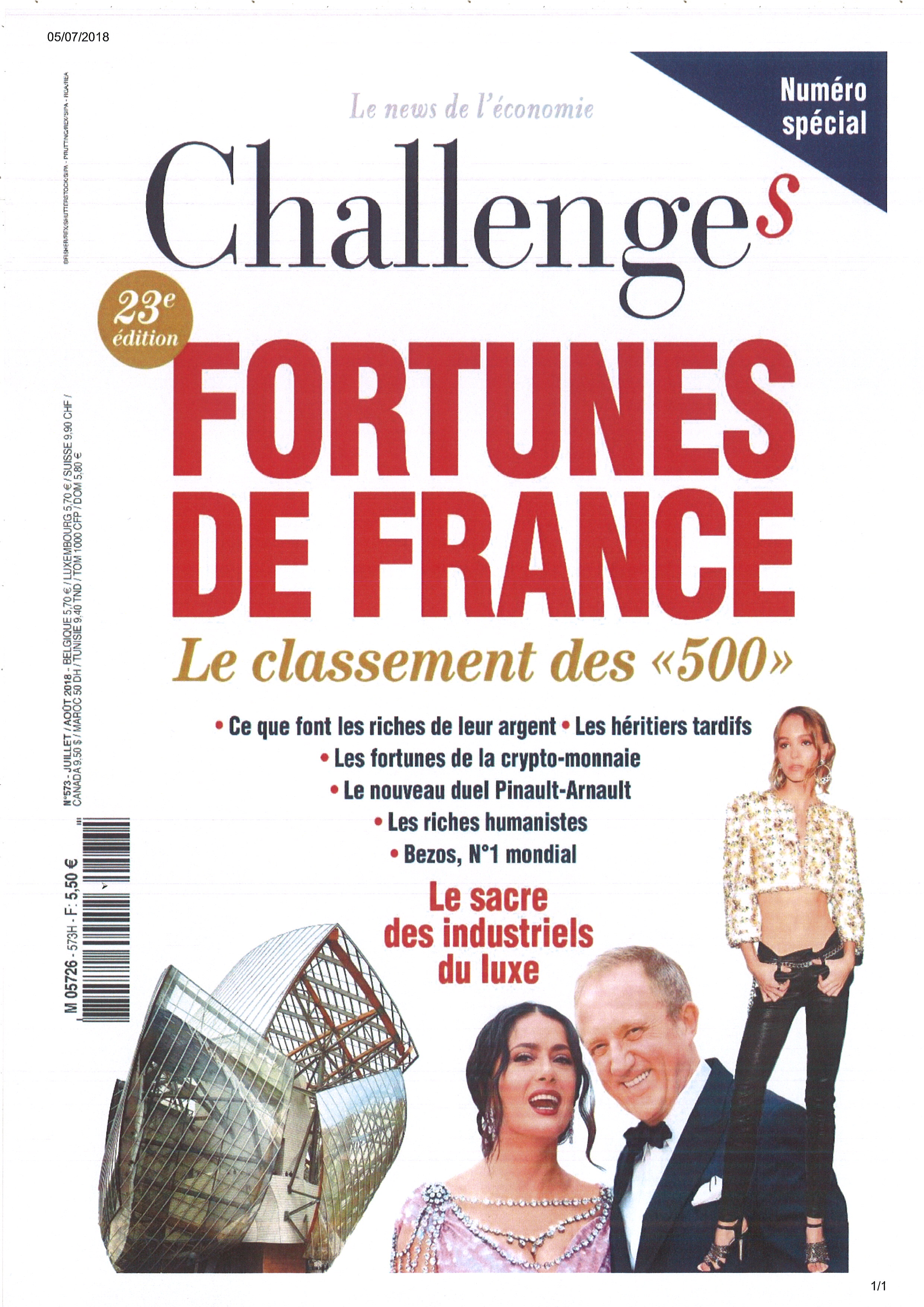 Challenges n° spécial 500 fortunes de France 05.07.18 Agami