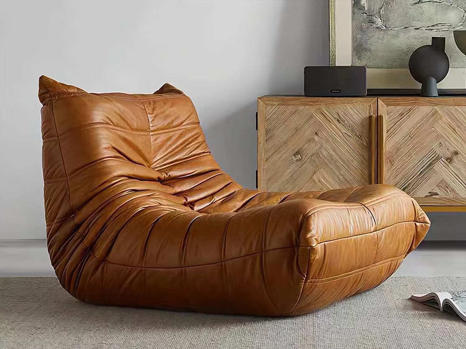 Togo Armchair Tan Real Leather Agape Furniture