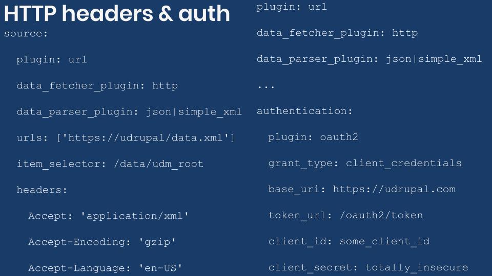 Adding HTTP request headers and authentication to remote JSON and XML in Drupal migrations