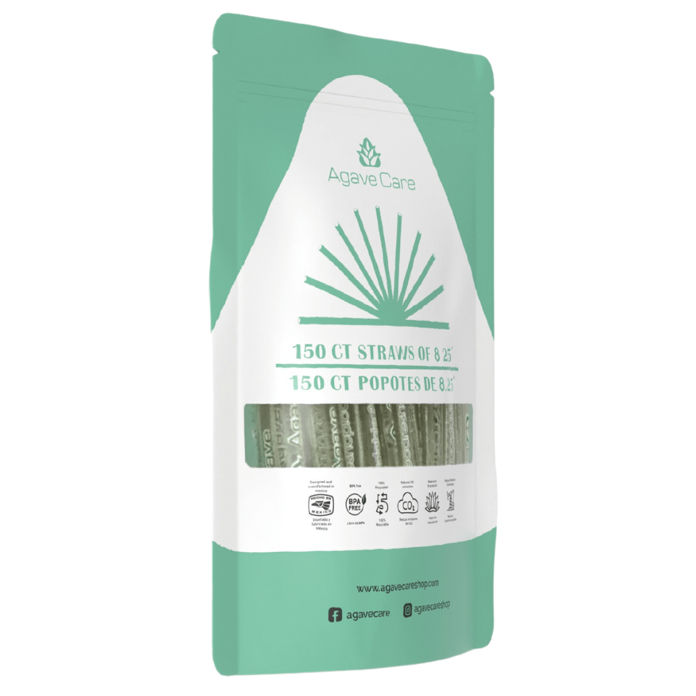 Agave Care Sustainable Agave Straws 8.25″ Natural Wrapped 150 Count 4 oz Agave Care
