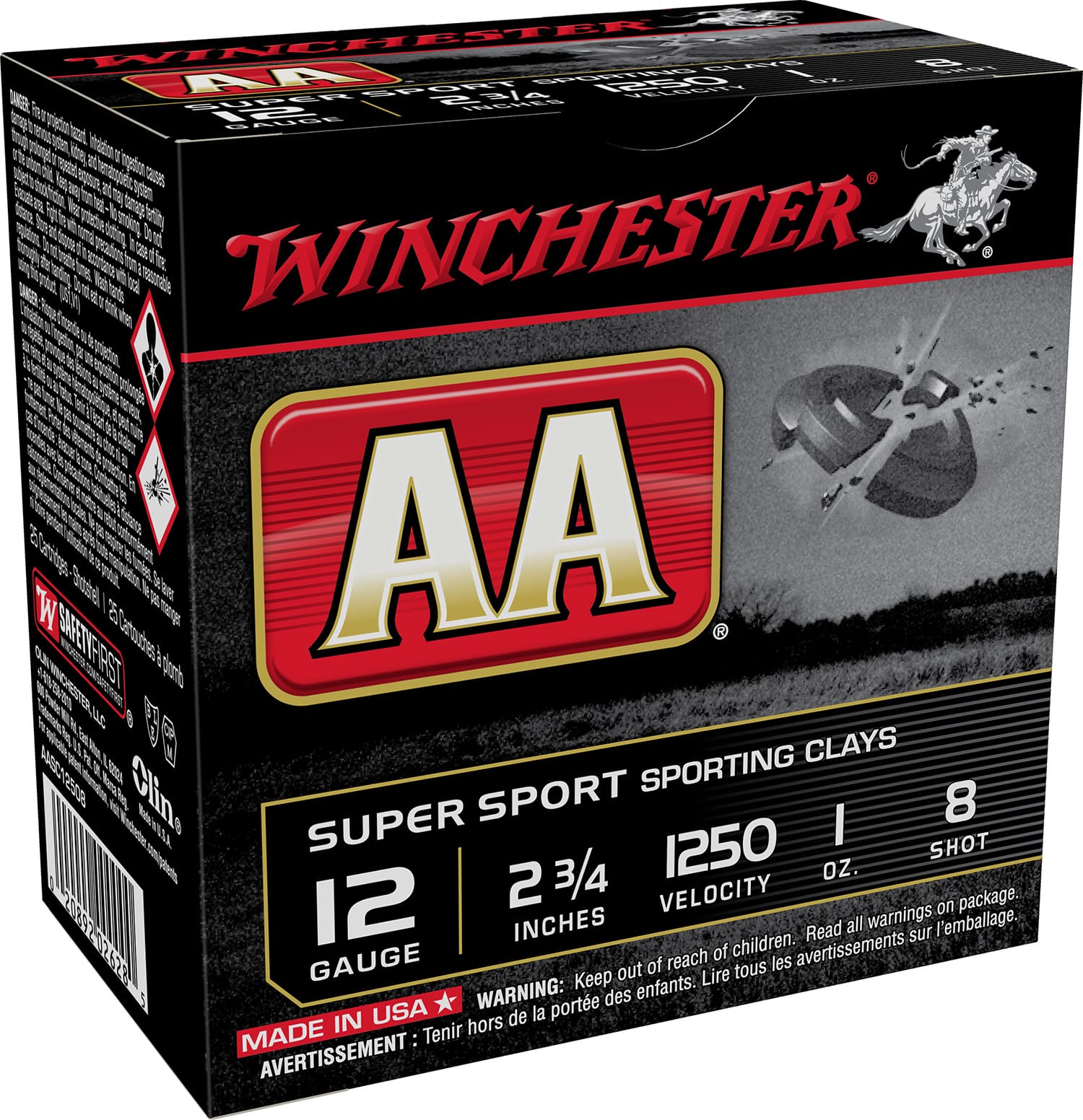 Winchester AASC12508 AA Sporting Clay 12 Gauge 2.75" 1 oz 8 Shot