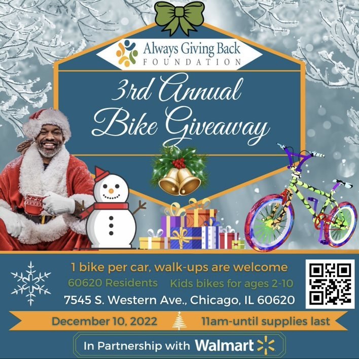 3rd Annual Bike Giveaway is Dec. 10 Always Giving Back Foundation