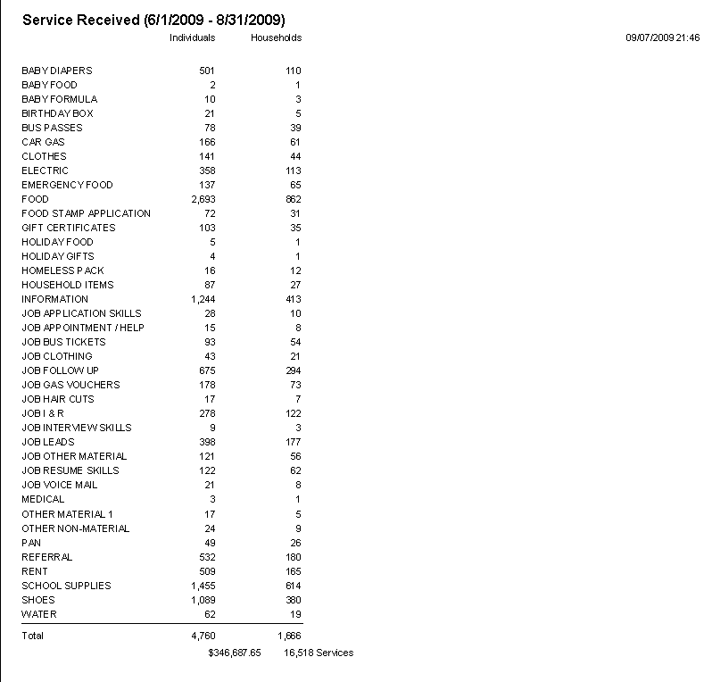 Social Services Report form