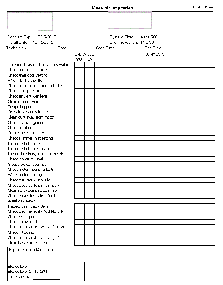 Septic Inspection Form Word Template