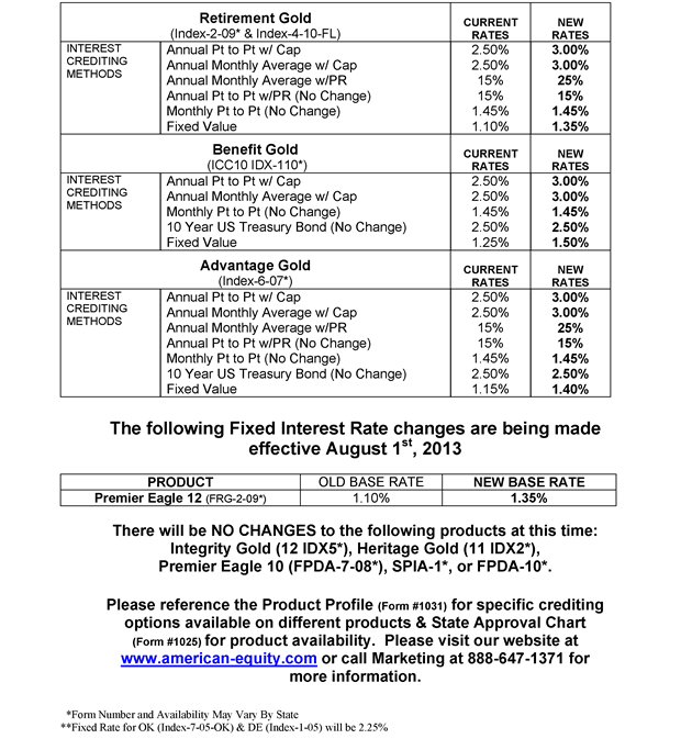 Carrier News American Equity Rate Increase Effective August 1, 2013