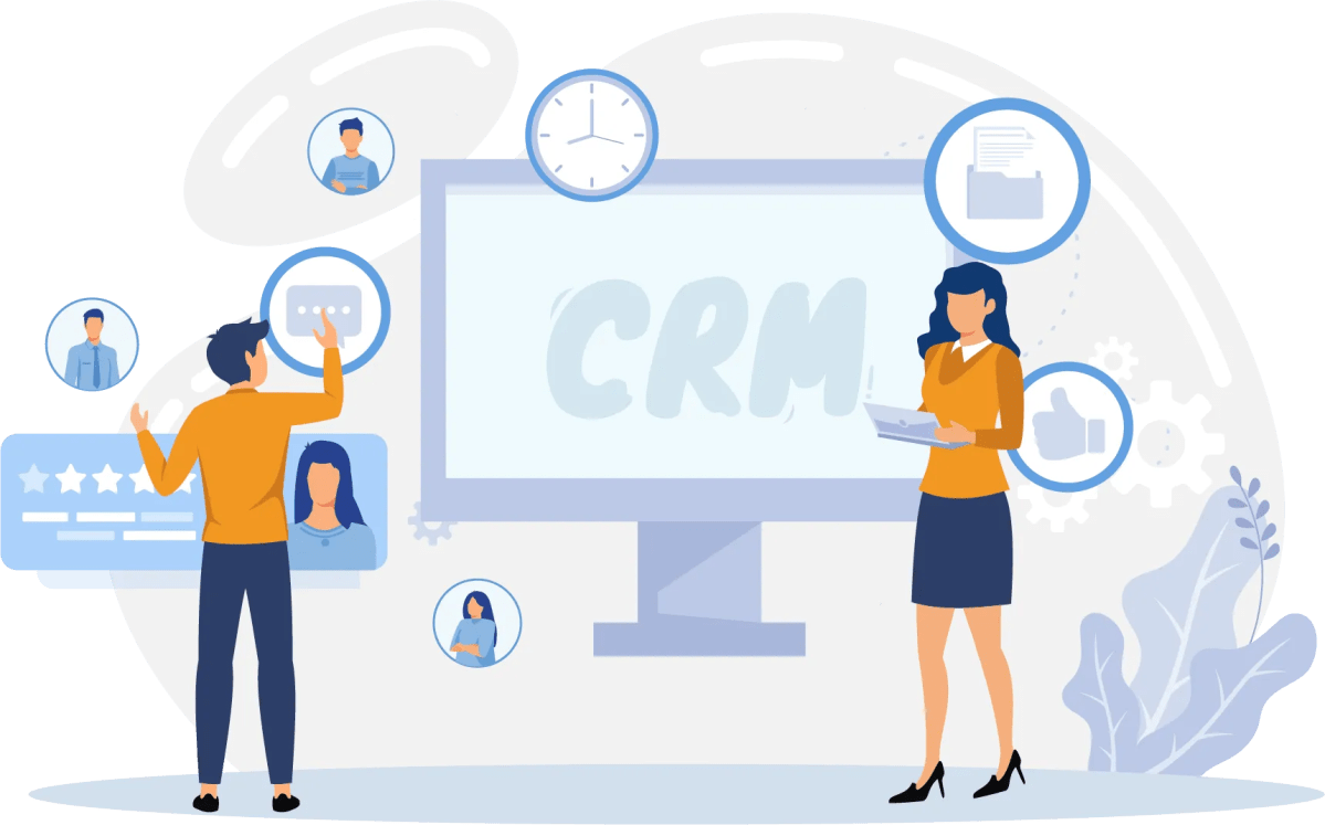 Diagram showing CRM integration connecting sales, marketing, support, and e-commerce systems