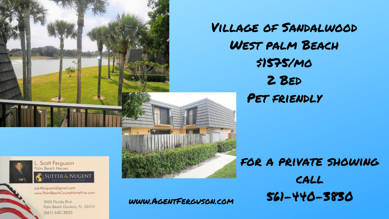 Lease 1575/mo 2 Bedroom Townhouse in Village at Sandalwood, West Palm
