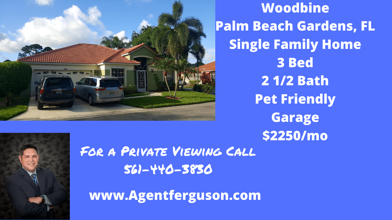 For Lease 3 Bedroom Single Family Home in Woodbine, Palm Beach Gardens
