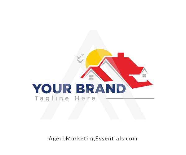 Real Estate Logo Red Roof House with Sun & Birds