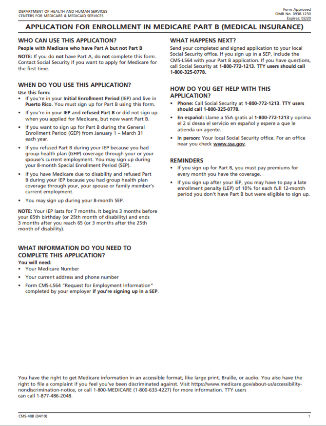 Medicare Part B Form Shasta J Vargas Insurance Agency