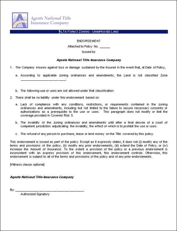 Zoning Endorsement (ALTA 3) Overview