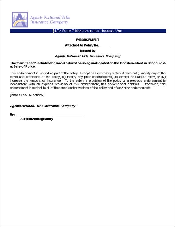 Manufactured Housing Endorsement (ALTA 7) Overview
