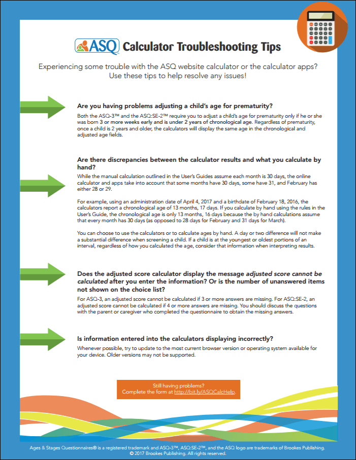 ASQ Calculator Troubleshooting Tips Ages and Stages