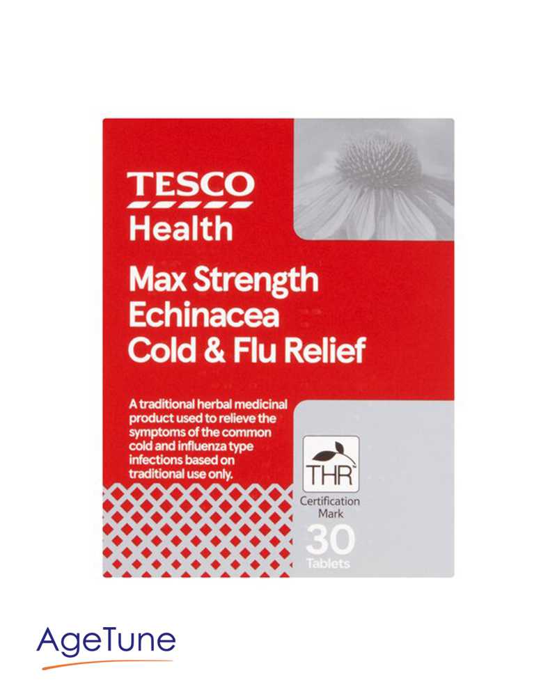Tesco Max Echinacea Cold & Flu Relief Tablets 30 Tablets Age Tune
