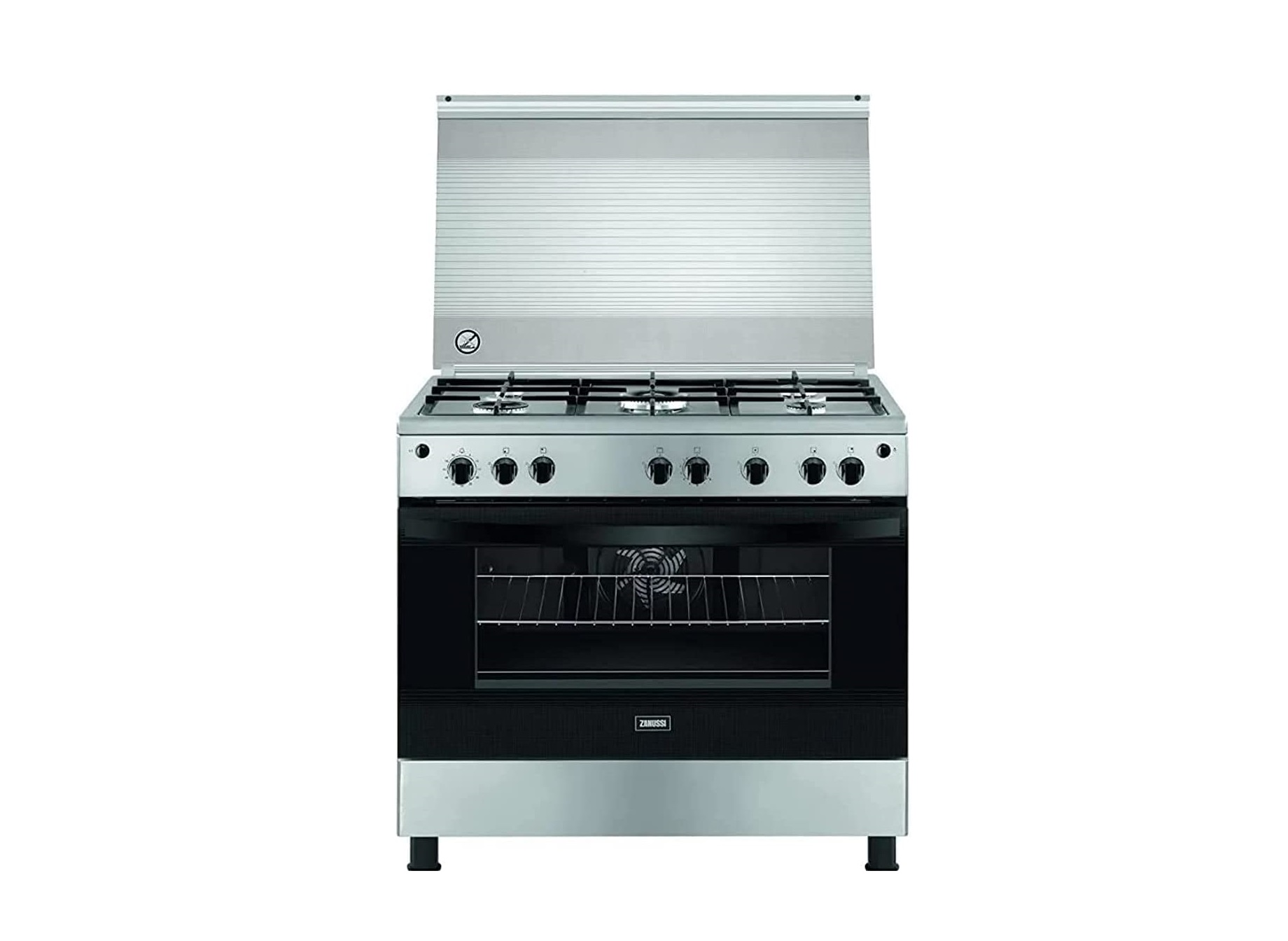 Zanussi Steel Plus Cooker, 5 Burners, Full Safety, 90 cm, Stainless