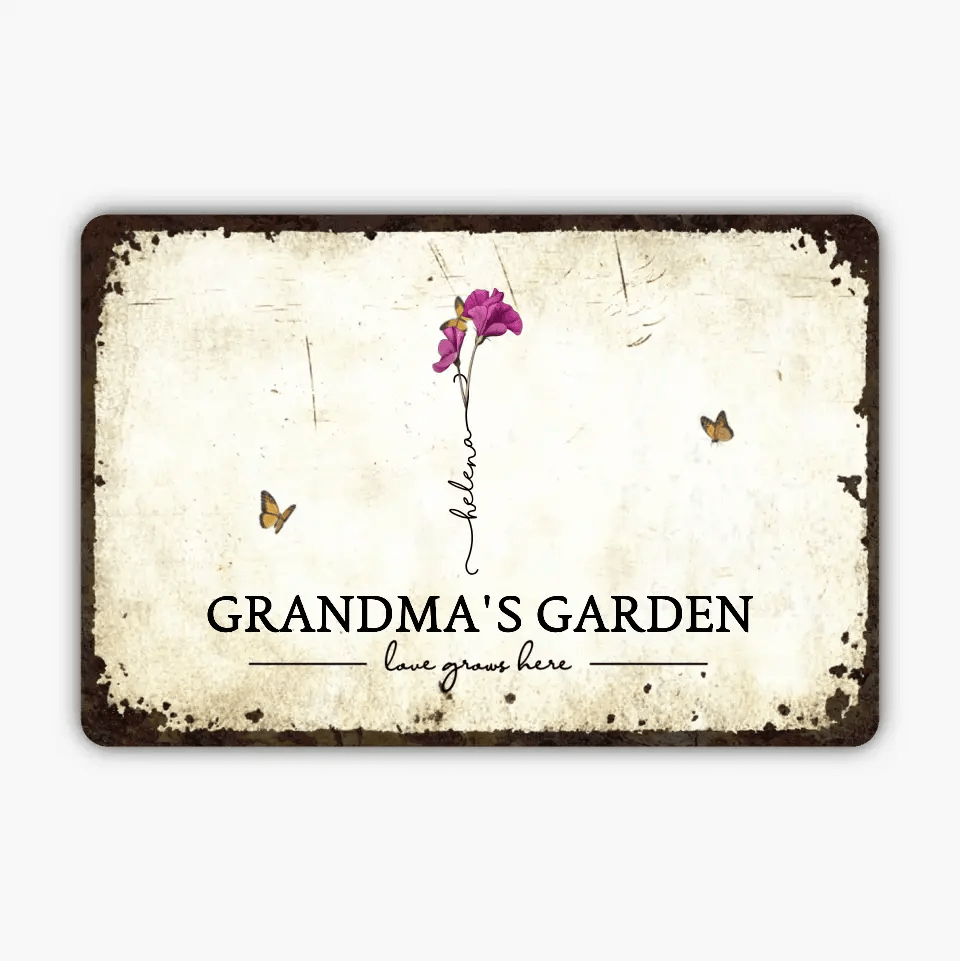 Grandma's Garden Love Grows Here Personalized Custom Metal Sign Gi