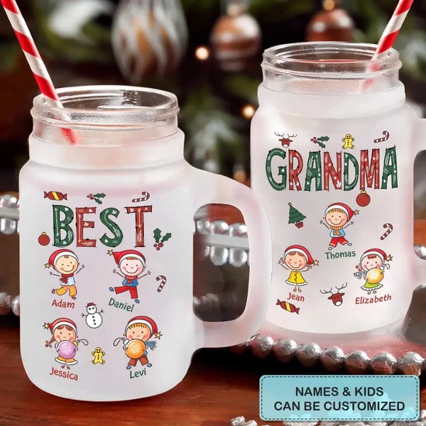 Best Nana Personalized Custom Mason Jar Christmas Gift For Mom, Gr