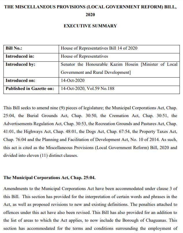 THE MISCELLANEOUS PROVISIONS (LOCAL GOVERNMENT REFORM) BILL, 2020
