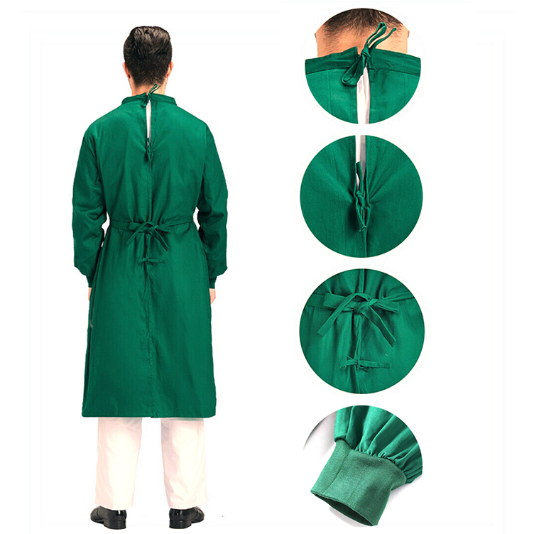 Green Surgical Cotton Gown, Green Unisex Washable Gowns