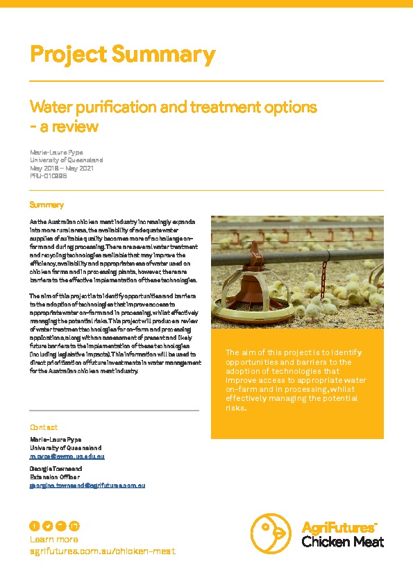 Project Summary Water purification and treatment options a review