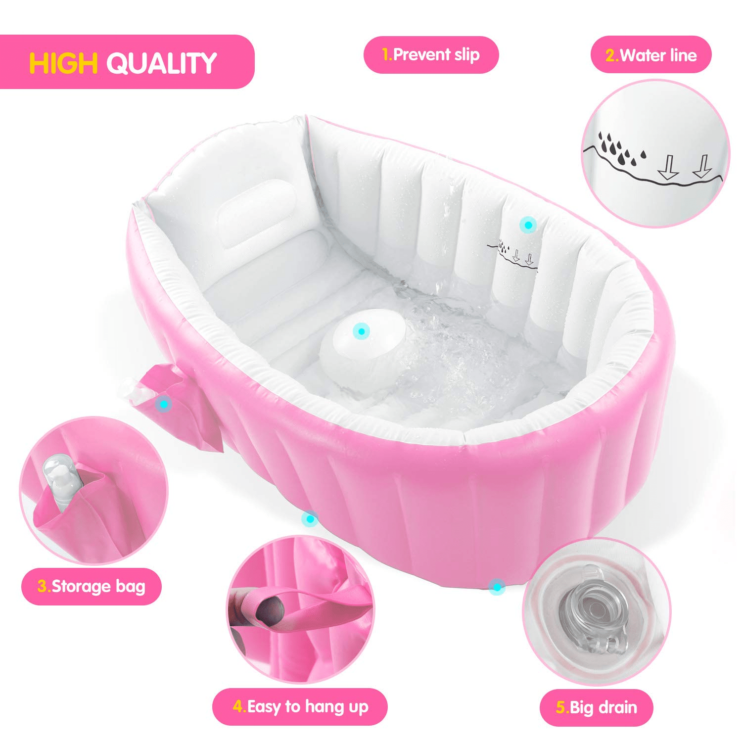 Portable Baby Inflatable Bath Tub NonSlip AntiFall Inflatable Folding
