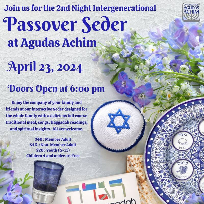 Passover 2nd Night Seder Event Congregation Agudas Achim