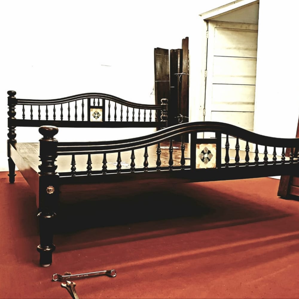 Cot with One Tile and Kadachil King Size Bed in Teak Wood Online