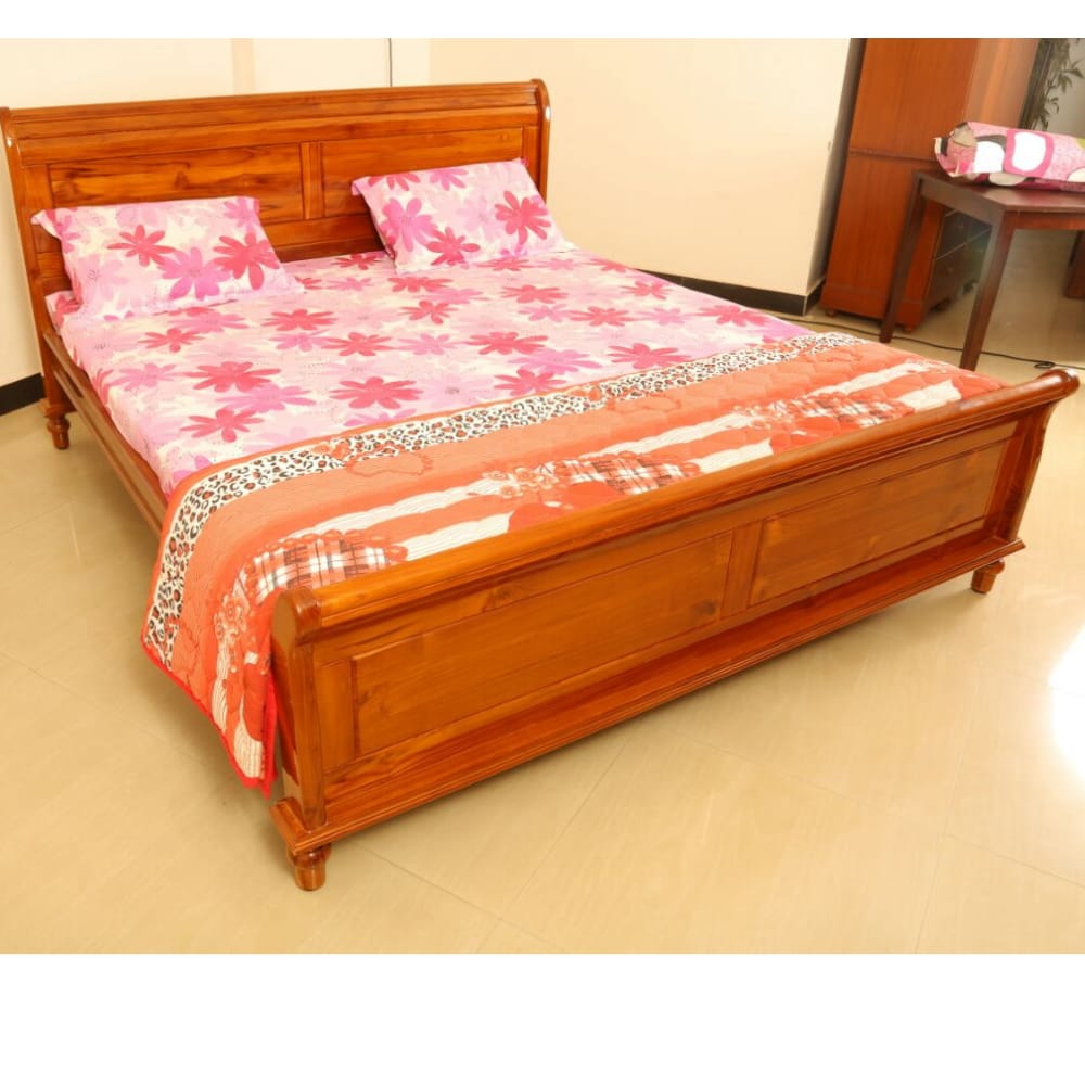 Poster Cot with Grassy King Size Bed in Teak Wood Online