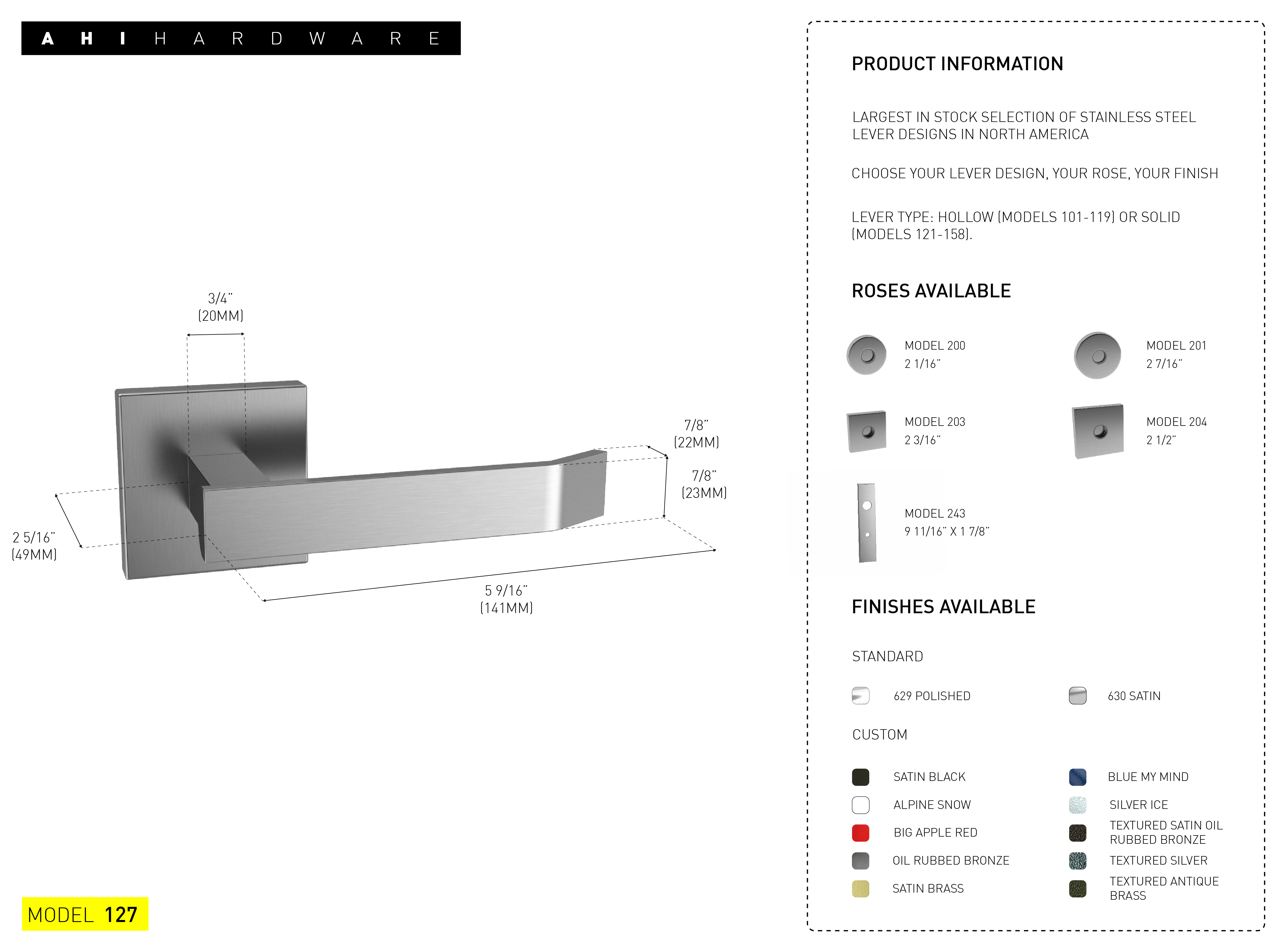 AHI Hardware Montreal Door Hardware Products No.127 Solid Levers
