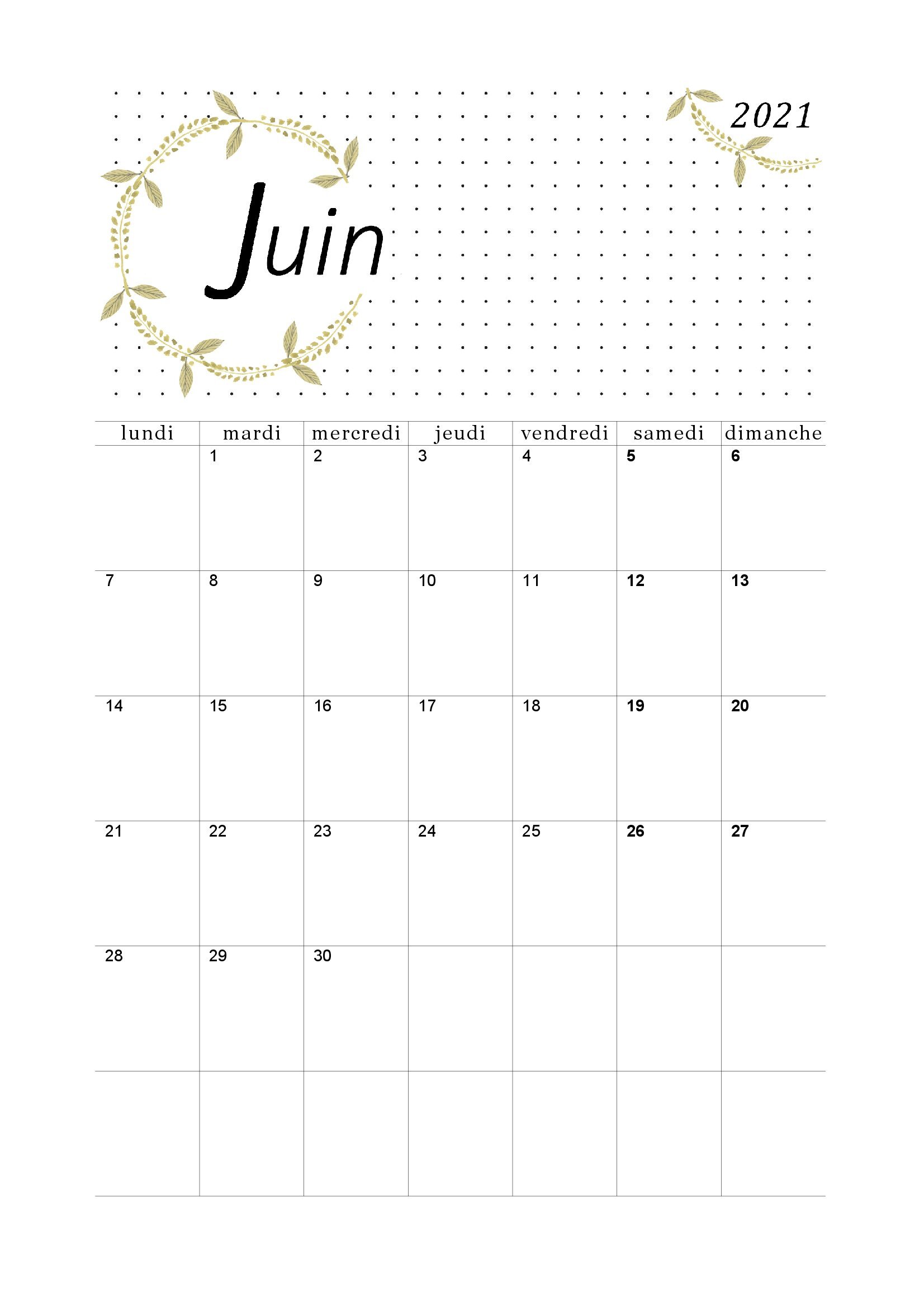 Calendrier juin 2021 à imprimer (PDF Planning gratuit)