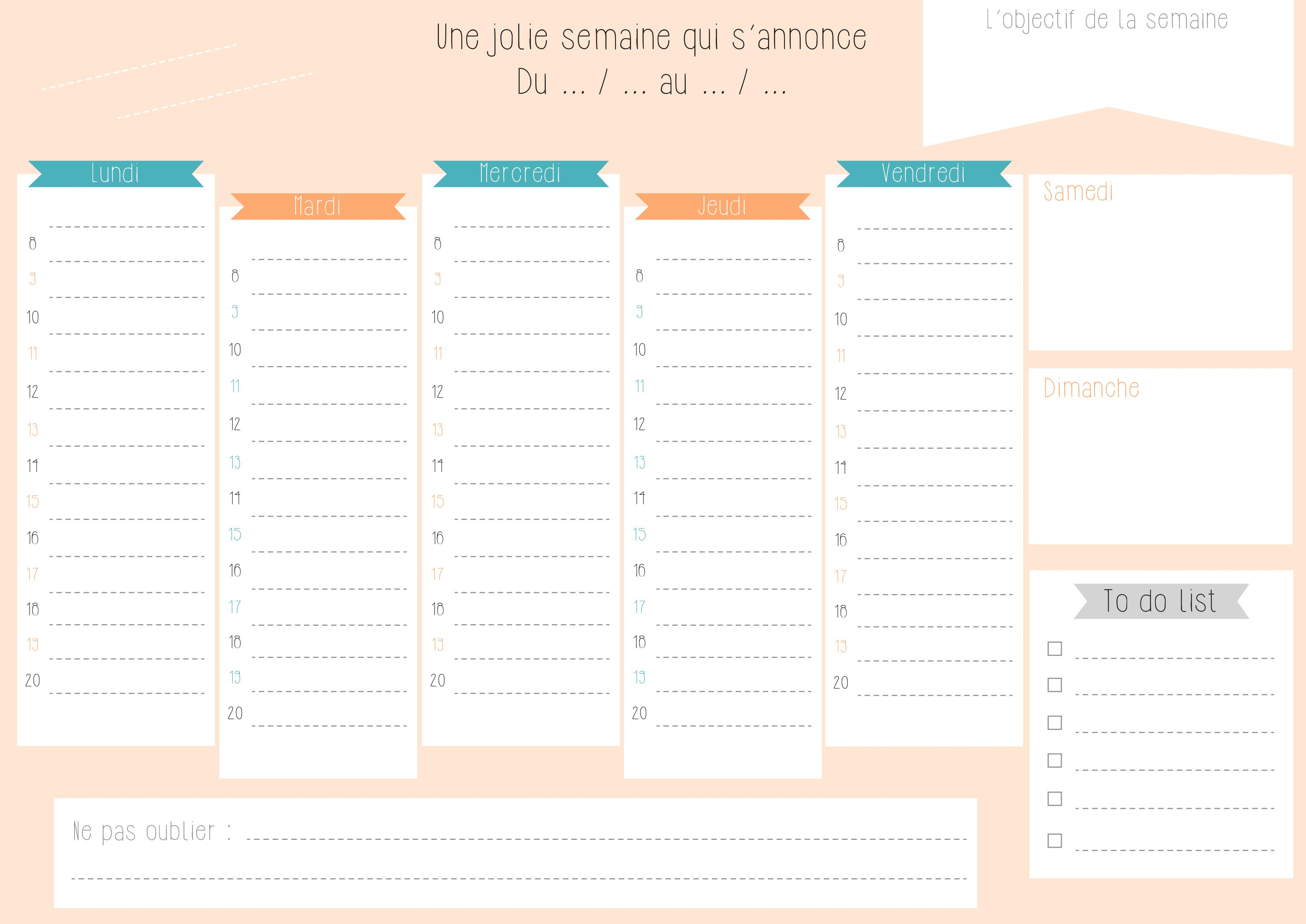 Planning semaine gratuit à imprimer Plannings PDF au format A4